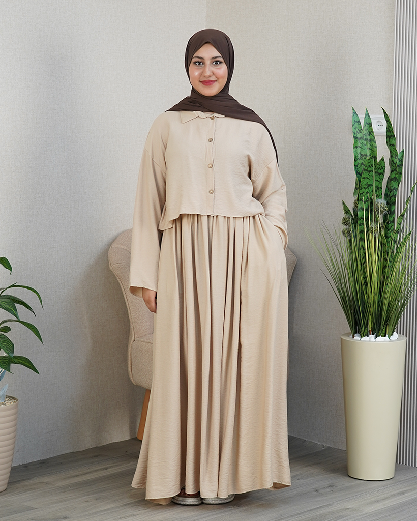 Ensemble Lila — Chemise Courte & Jupe Longue Plissée