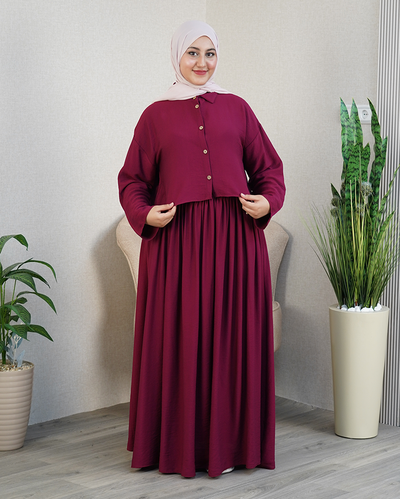 Ensemble Lila — Chemise Courte & Jupe Longue Plissée