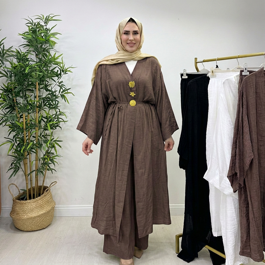 Ensemble Nawal — Kimono Boutons Dorés