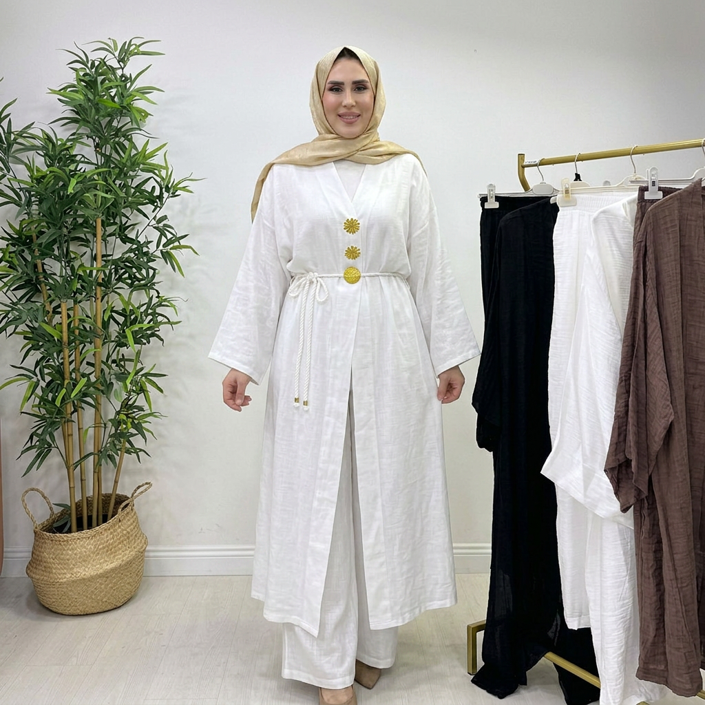 Ensemble Nawal — Kimono Boutons Dorés