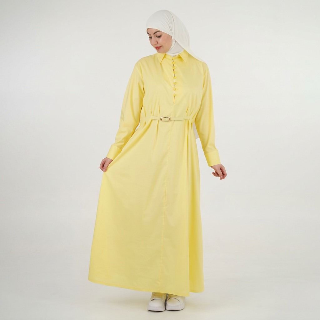 Robe Leila — Boutons Assortis & Ceinture Dorée