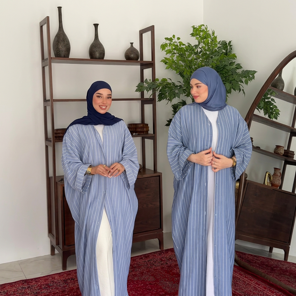 Abaya Chemise Raya — Rayures & Manches Papillon
