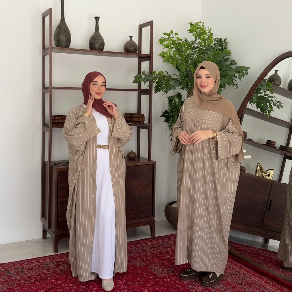 Abaya Chemise Raya — Rayures & Manches Papillon