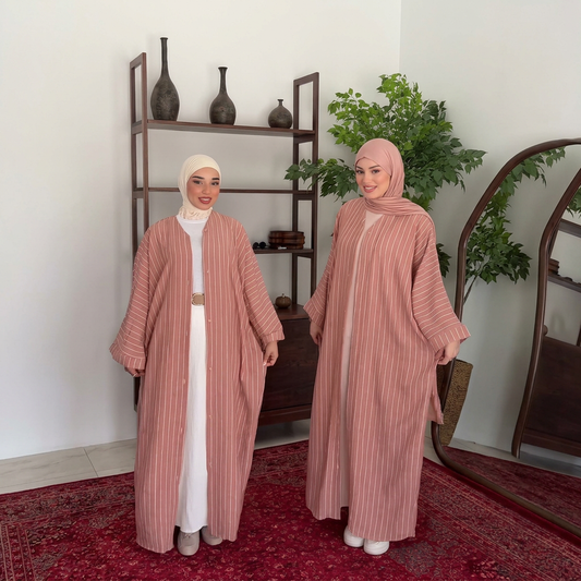 Abaya Chemise Raya — Rayures & Manches Papillon