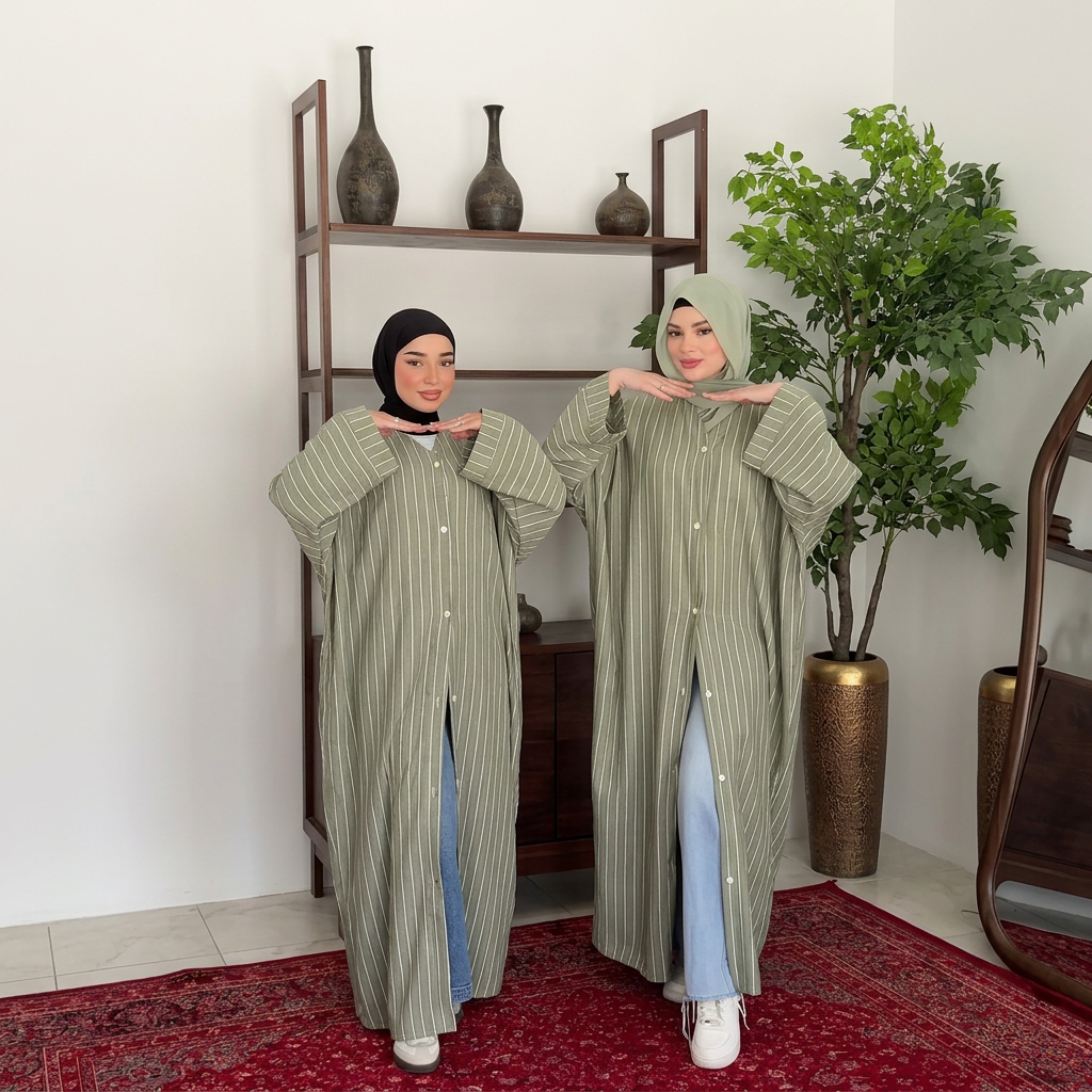 Abaya Chemise Raya — Rayures & Manches Papillon